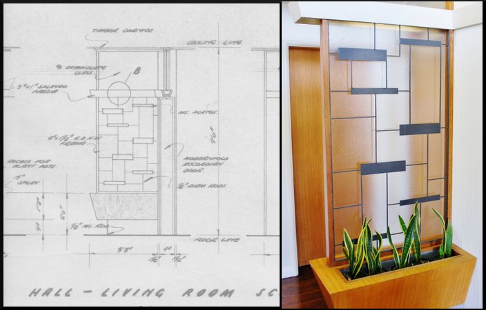 The original plans drawn up by Tag Walter show the eye-catching planter box that greets visitors.